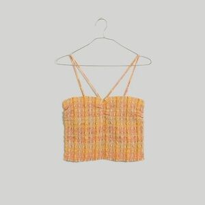Madewell Poplin Smocked Halter Crop Top in Ground Clay Size M NWT
